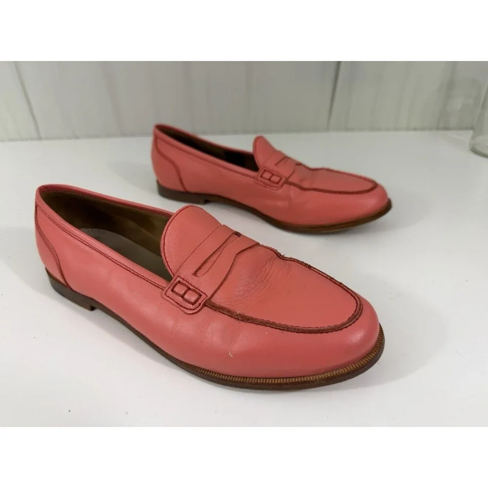 J Crew Ryan Penny Loafers Leather Coral Pink Slip On Shoes Women’s Sz 10